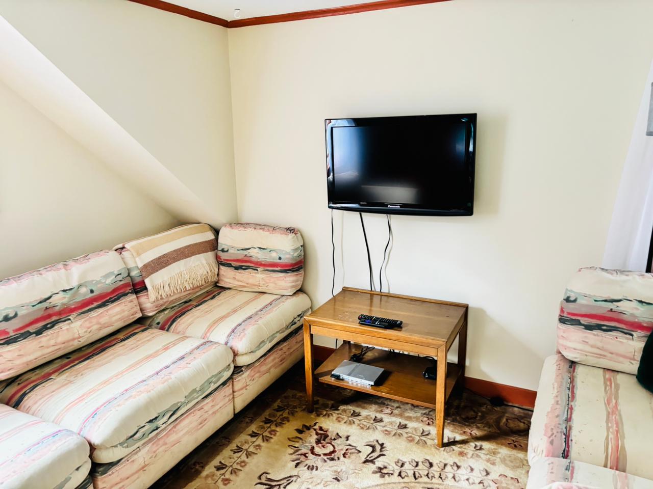 Attic nook with TV and two couches