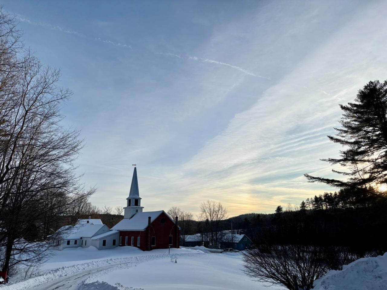 Vermont village in winter snow
